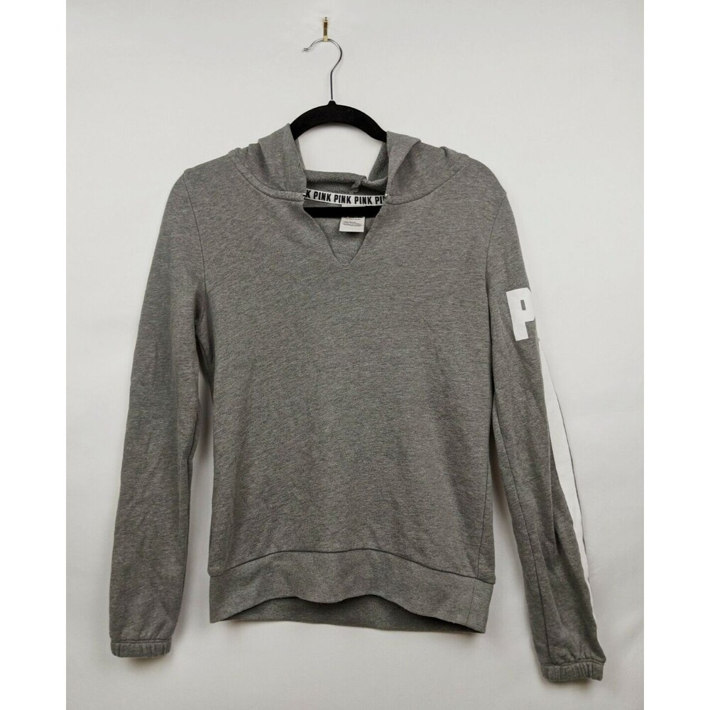Victoria's Secret PINK Hoodie S Light Gray Logo Pullover-READ